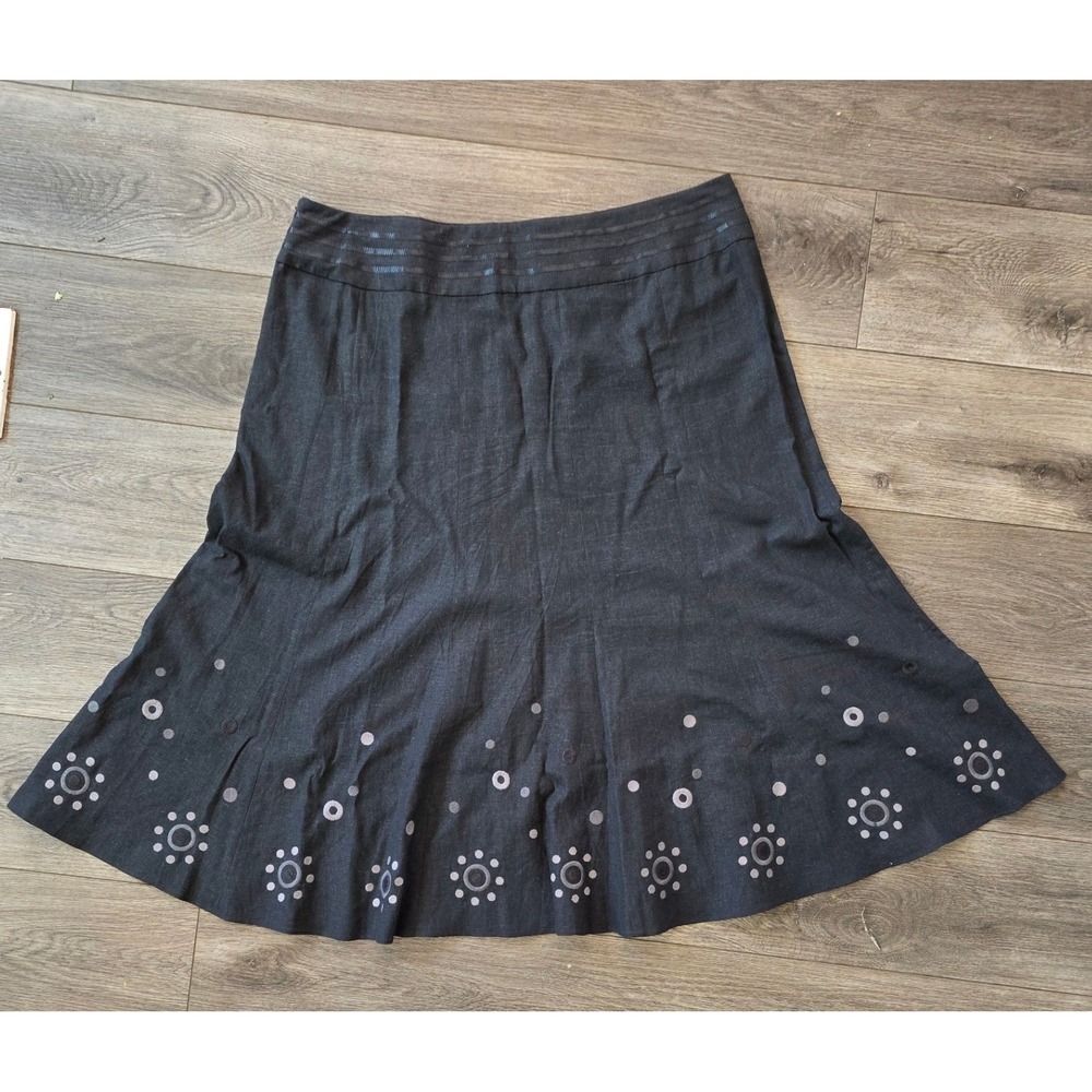 Marks and Spencer Womens US 16 UK 20 Midi Skirt Navy Blue Embroidered Hem Linen